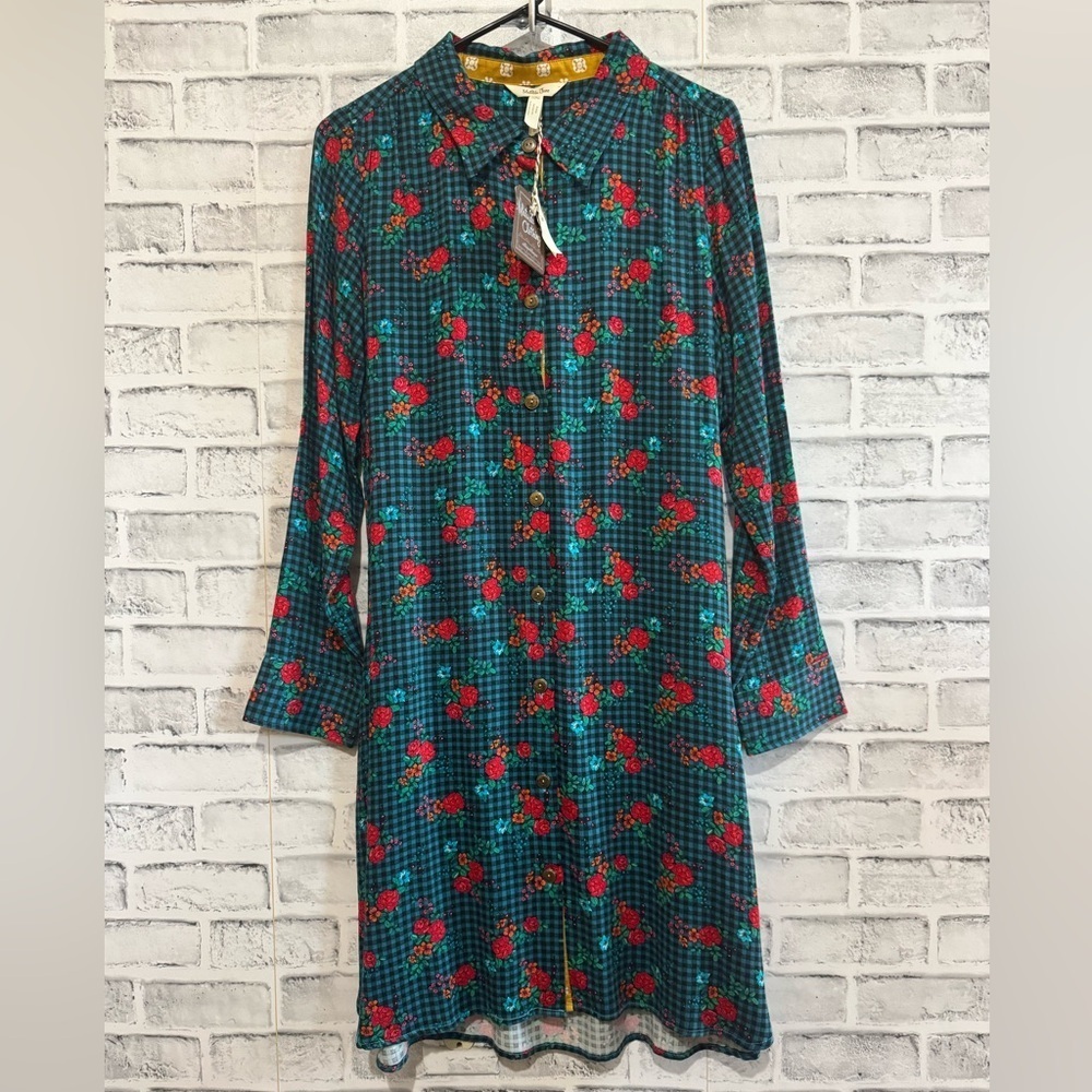 NWT! Women’s Matilda Jane blue/black checkered floral button down dress Small - Picture 2 of 6